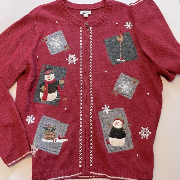 Croft & Barrow XL red Holiday sweater w/full zip front closure w/toggle pull. - Picture 3 of 9